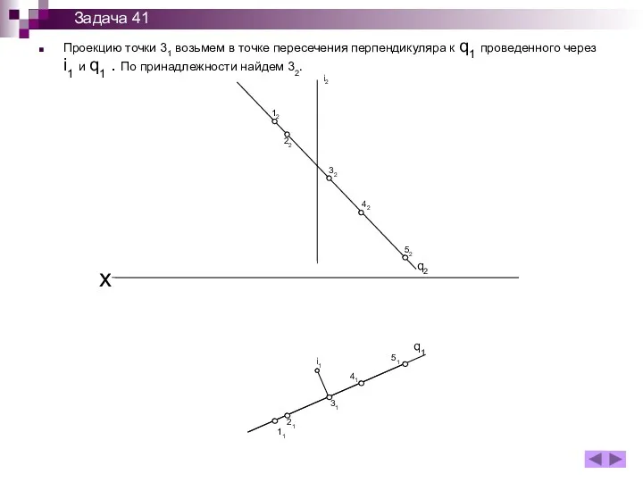 Проекцию точки 31 возьмем в точке пересечения перпендикуляра к q1
