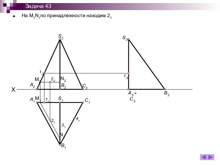 На M1N1по принадлежности находим 21 A1 B1 S1 C1 11