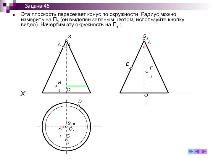 Эта плоскость пересекает конус по окружности. Радиус можно измерить на