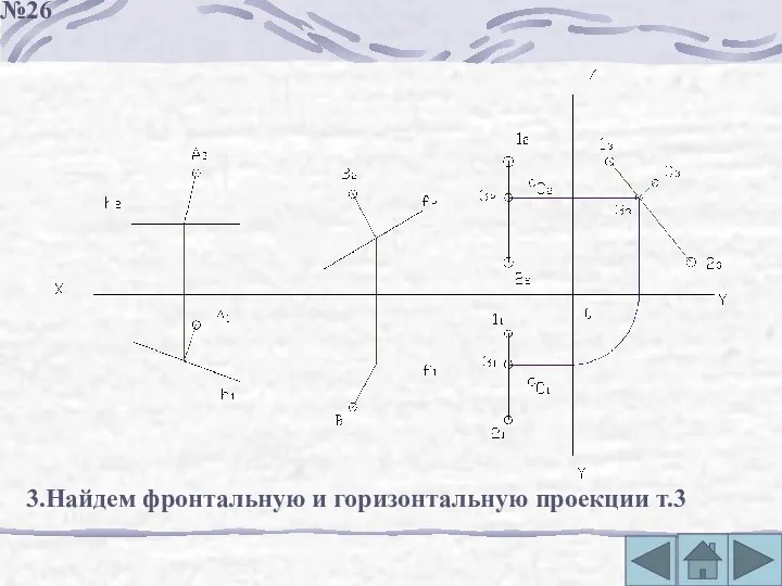 3.Найдем фронтальную и горизонтальную проекции т.3 №26