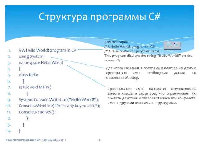 // A Hello World! program in C# using System; namespace