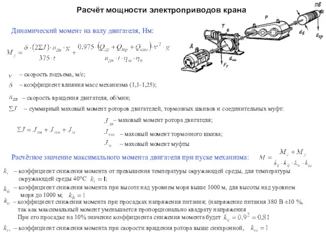 Расчёт мощности электроприводов крана Динамический момент на валу двигателя, Нм: