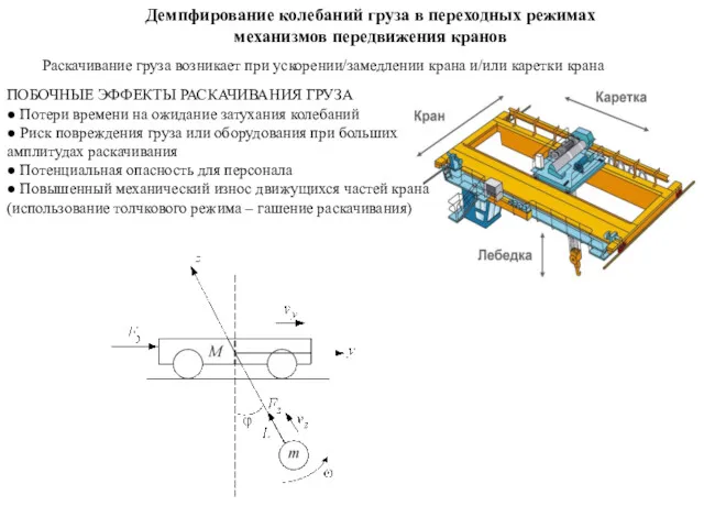 Демпфирование колебаний груза в переходных режимах механизмов передвижения кранов Раскачивание