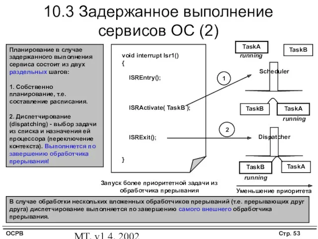 MT, v1.4, 2002 10.3 Задержанное выполнение сервисов ОС (2) Планирование