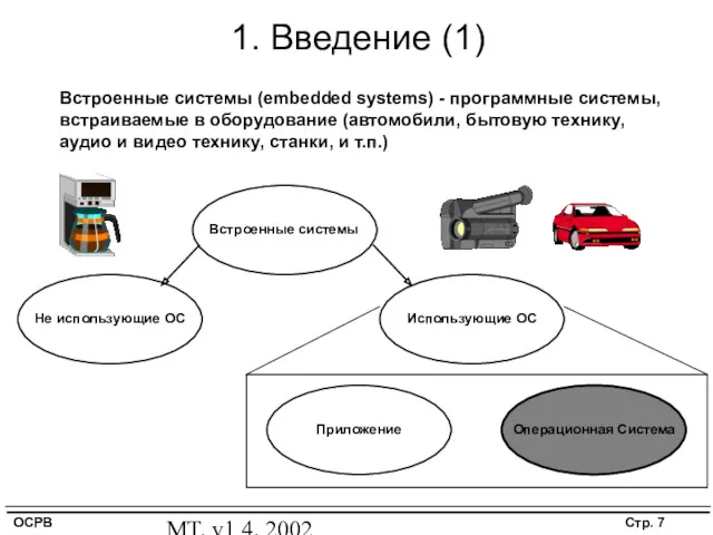 MT, v1.4, 2002 1. Введение (1) Встроенные системы (embedded systems)