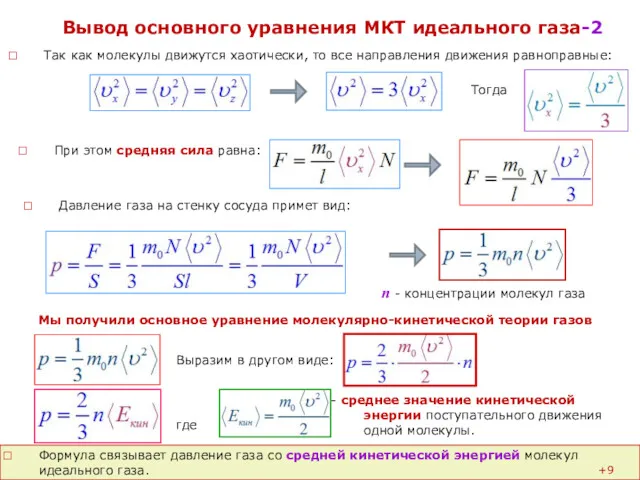 Формула связывает давление газа со средней кинетической энергией молекул идеального