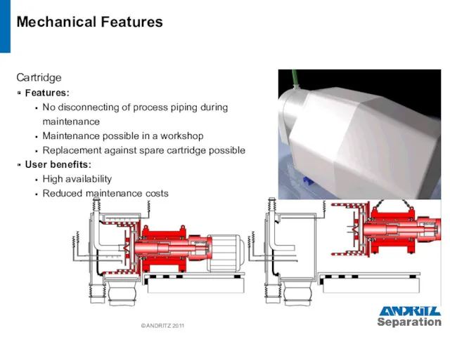 © ANDRITZ 2011 Mechanical Features Cartridge Features: No disconnecting of process piping during