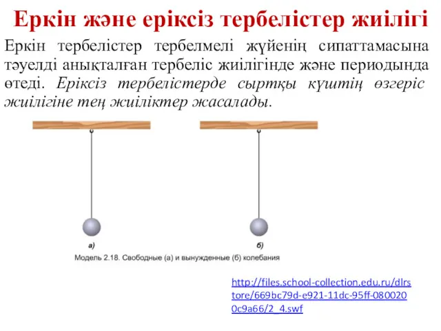 Еркін және еріксіз тербелістер жиілігі Еркін тербелістер тербелмелі жүйенің сипаттамасына