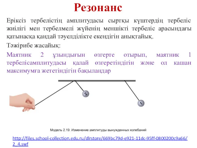 Резонанс Еріксіз тербелістің амплитудасы сыртқы күштердің тербеліс жиілігі мен тербелмелі