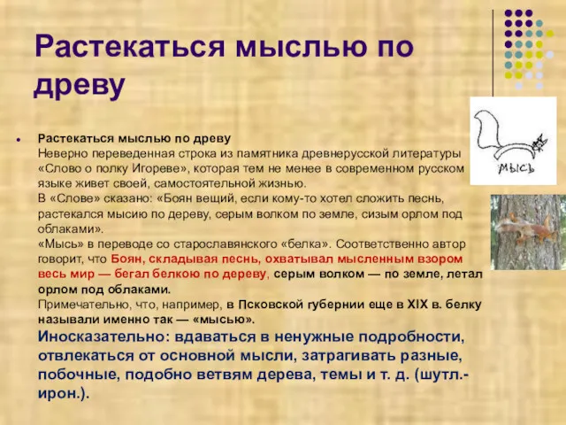 Растекаться мыслью по древу Растекаться мыслью по древу Неверно переведенная