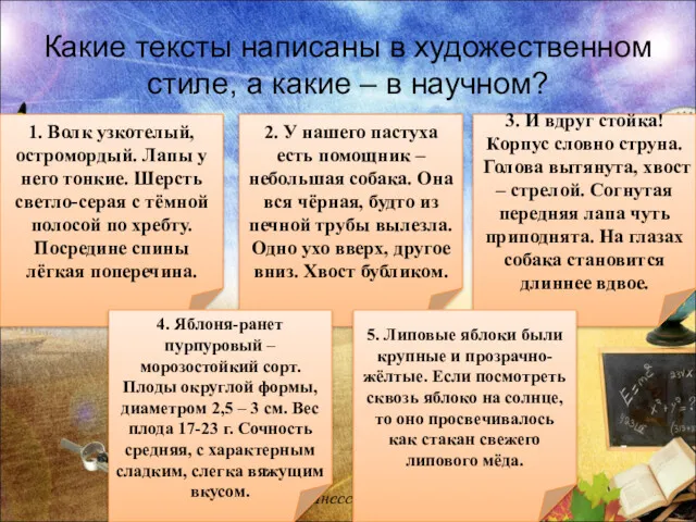 Какие тексты написаны в художественном стиле, а какие – в