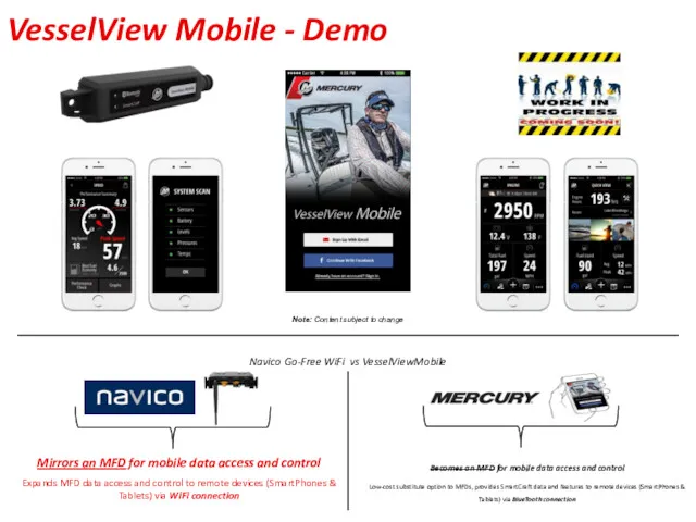 Note: Content subject to change VesselView Mobile - Demo Navico