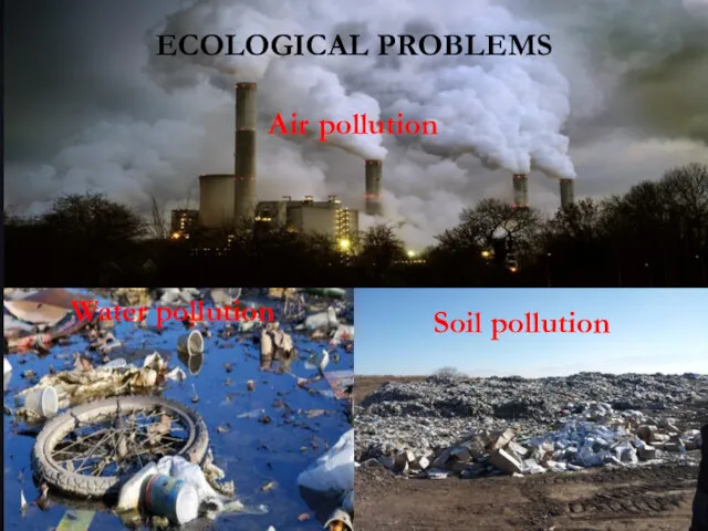 ECOLOGICAL PROBLEMS Air pollution Water pollution Soil pollution