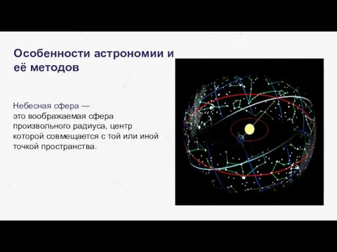 Особенности астрономии и её методов Небесная сфера — это воображаемая