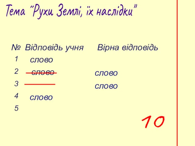 10 слово слово слово Тема ˝Рухи Землі, їх наслідки"