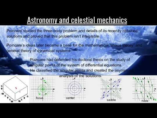 Astronomy and celestial mechanics Poincare studied the three-body problem and