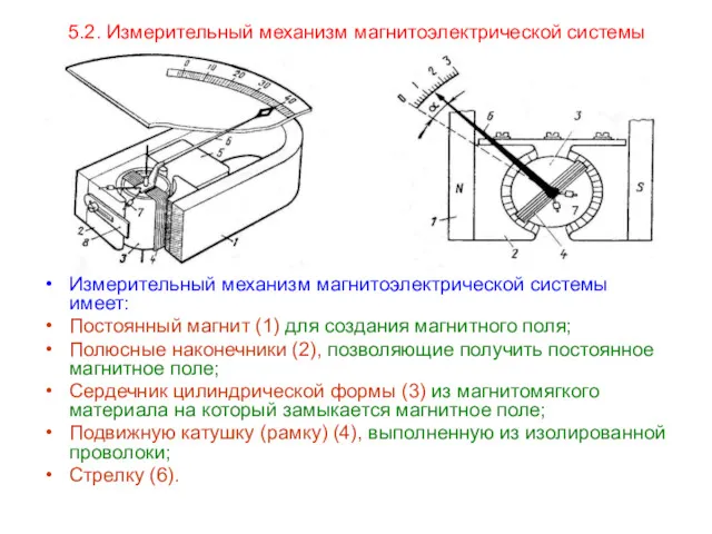 5.2. Измерительный механизм магнитоэлектрической системы Измерительный механизм магнитоэлектрической системы имеет: