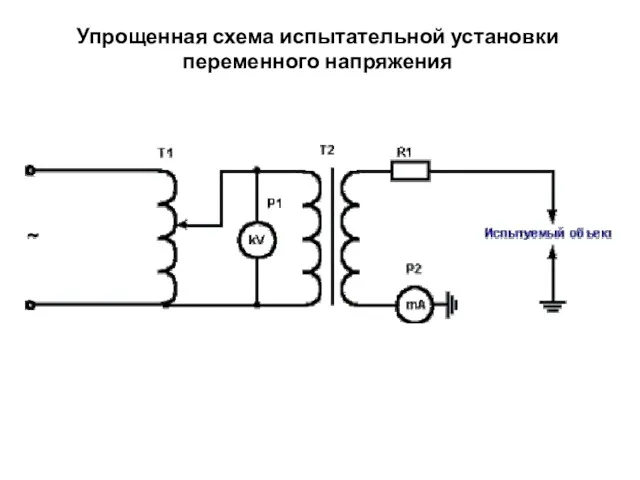 Упрощенная схема испытательной установки переменного напряжения