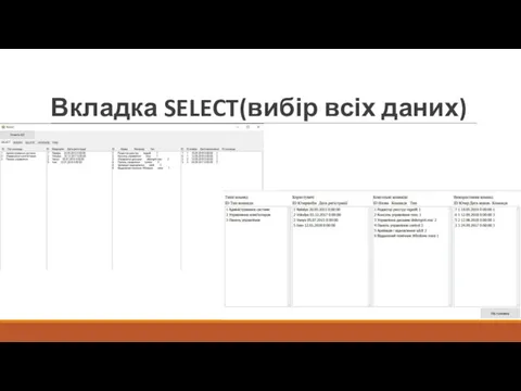 Вкладка SELECT(вибір всіх даних)