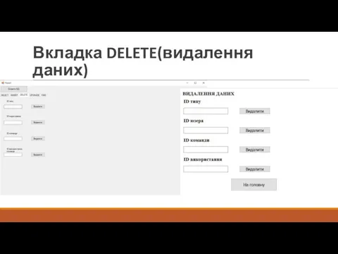 Вкладка DELETE(видалення даних)