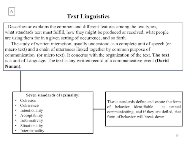 6 Text Linguistics - Describes or explains the common and
