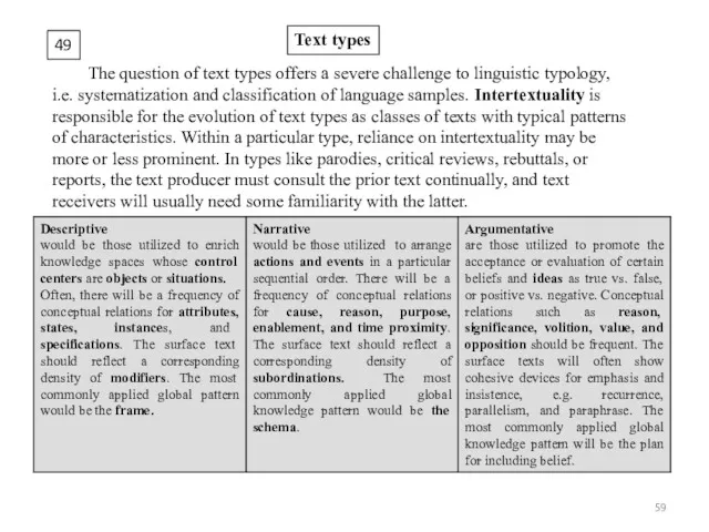 49 Text types The question of text types offers a