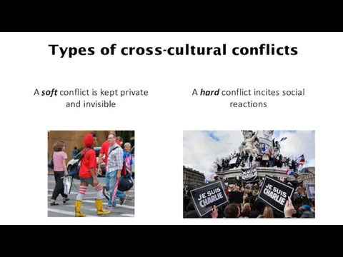Types of cross-cultural conflicts A soft conflict is kept private and invisible A