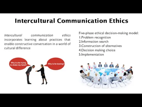 Intercultural Communication Ethics Intercultural communication ethics incorporates learning about practices