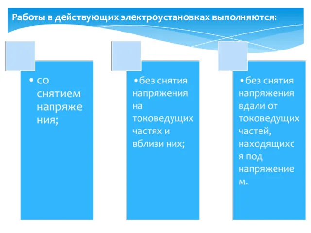 Работы в действующих электроустановках выполняются: