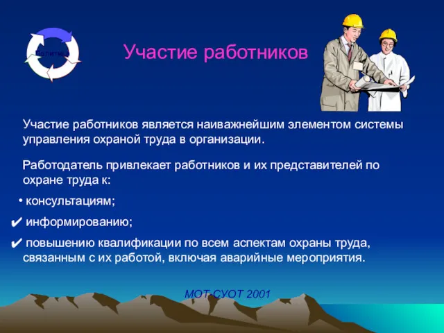 Участие работников Участие работников является наиважнейшим элементом системы управления охраной