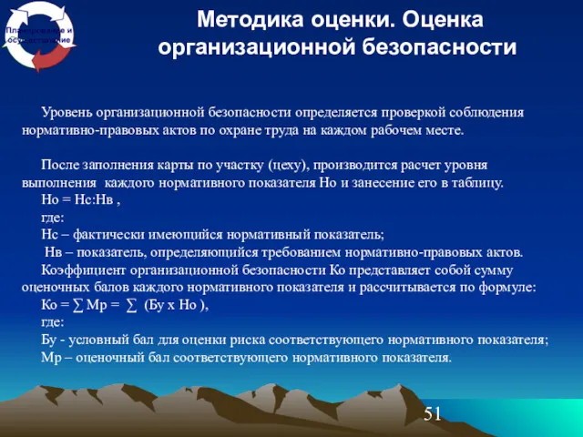 Методика оценки. Оценка организационной безопасности Уровень организационной безопасности определяется проверкой