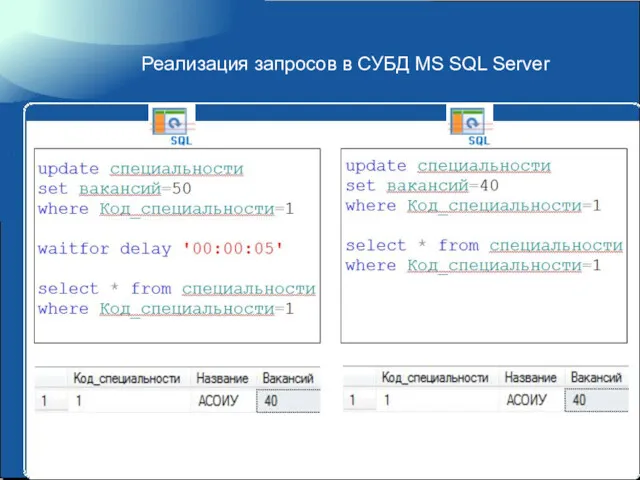 Реализация запросов в СУБД MS SQL Server