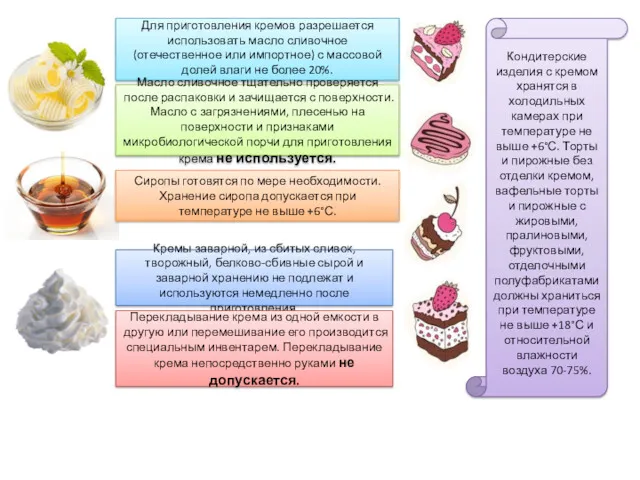 Для приготовления кремов разрешается использовать масло сливочное (отечественное или импортное)