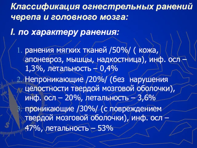 ранения мягких тканей /50%/ ( кожа, апоневроз, мышцы, надкостница), инф.