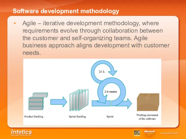 Software development methodology Agile – iterative development methodology, where requirements