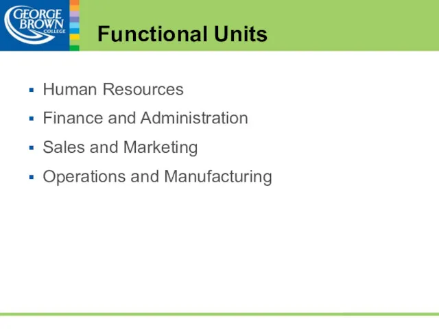 Functional Units Human Resources Finance and Administration Sales and Marketing Operations and Manufacturing