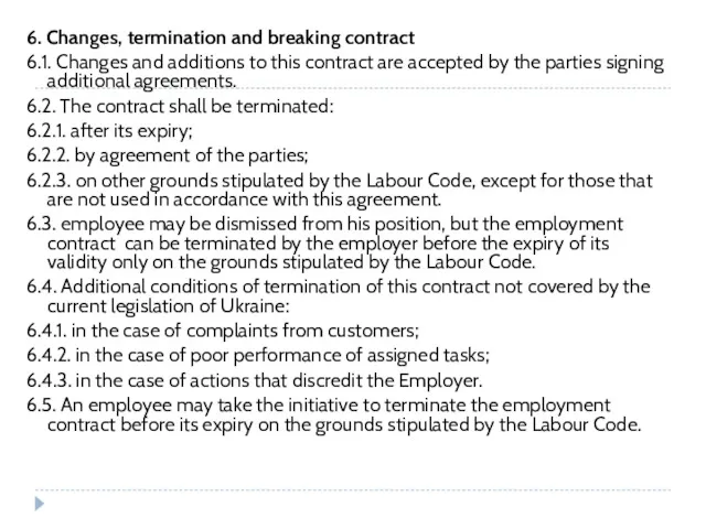 6. Changes, termination and breaking contract 6.1. Changes and additions to this contract
