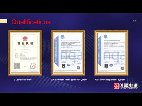 Qualifications Quality management system Environment Management System Business license