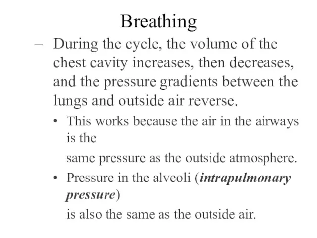 Breathing During the cycle, the volume of the chest cavity