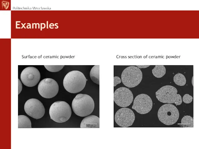 Examples Surface of ceramic powder Cross section of ceramic powder