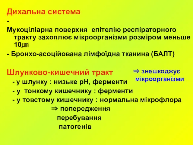 Дихальна система - Мукоціліарна поверхня епітелію респіраторного тракту захоплює мікроорганізми