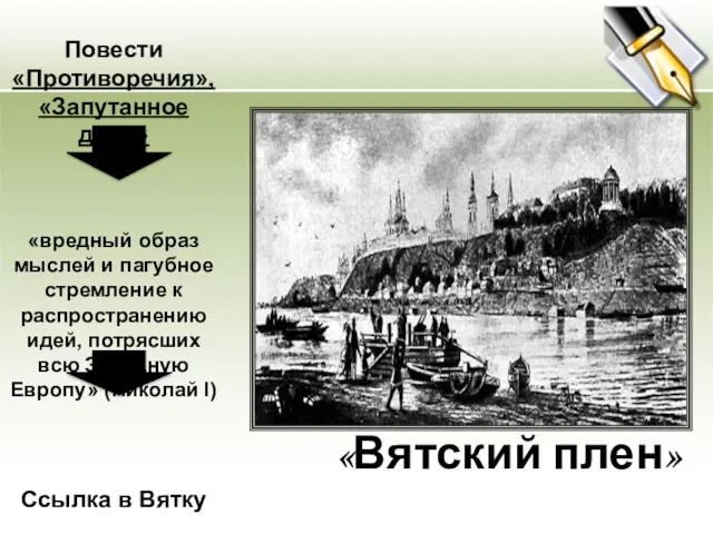 «Вятский плен» Повести «Противоречия», «Запутанное дело» «вредный образ мыслей и