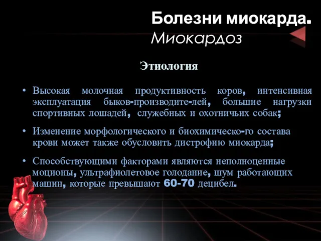 Этиология Высокая молочная продуктивность коров, интенсивная эксплуатация быков-производите-лей, большие нагрузки спортивных лошадей, служебных