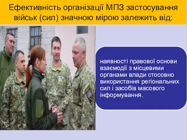 Ефективність організації МПЗ застосування військ (сил) значною мірою залежить від: