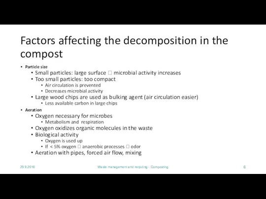 29.9.2016 Waste management and recycling - Composting Factors affecting the