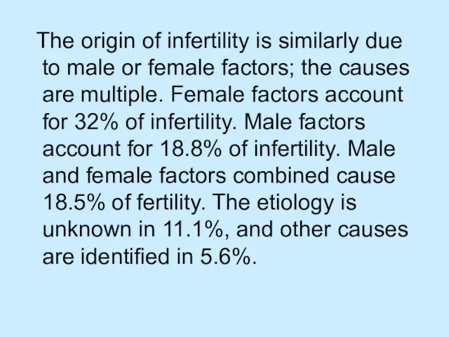 The origin of infertility is similarly due to male or