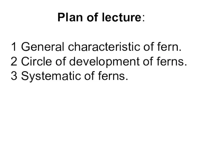 Plan of lecture: 1 General characteristic of fern. 2 Circle