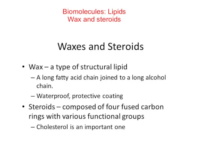 Biomolecules: Lipids Wax and steroids