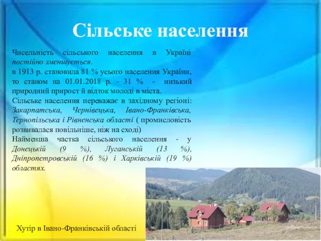 Сільське населення Чисельність сільського населення в Україні постійно зменшується. в