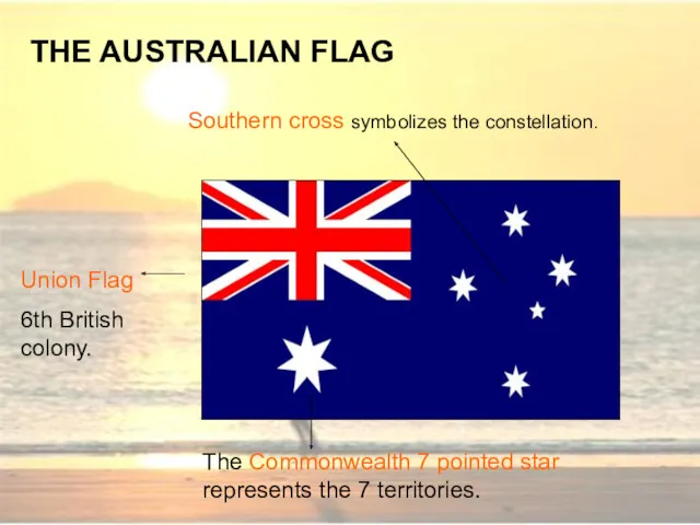 THE AUSTRALIAN FLAG Union Flag 6th British colony. The Commonwealth